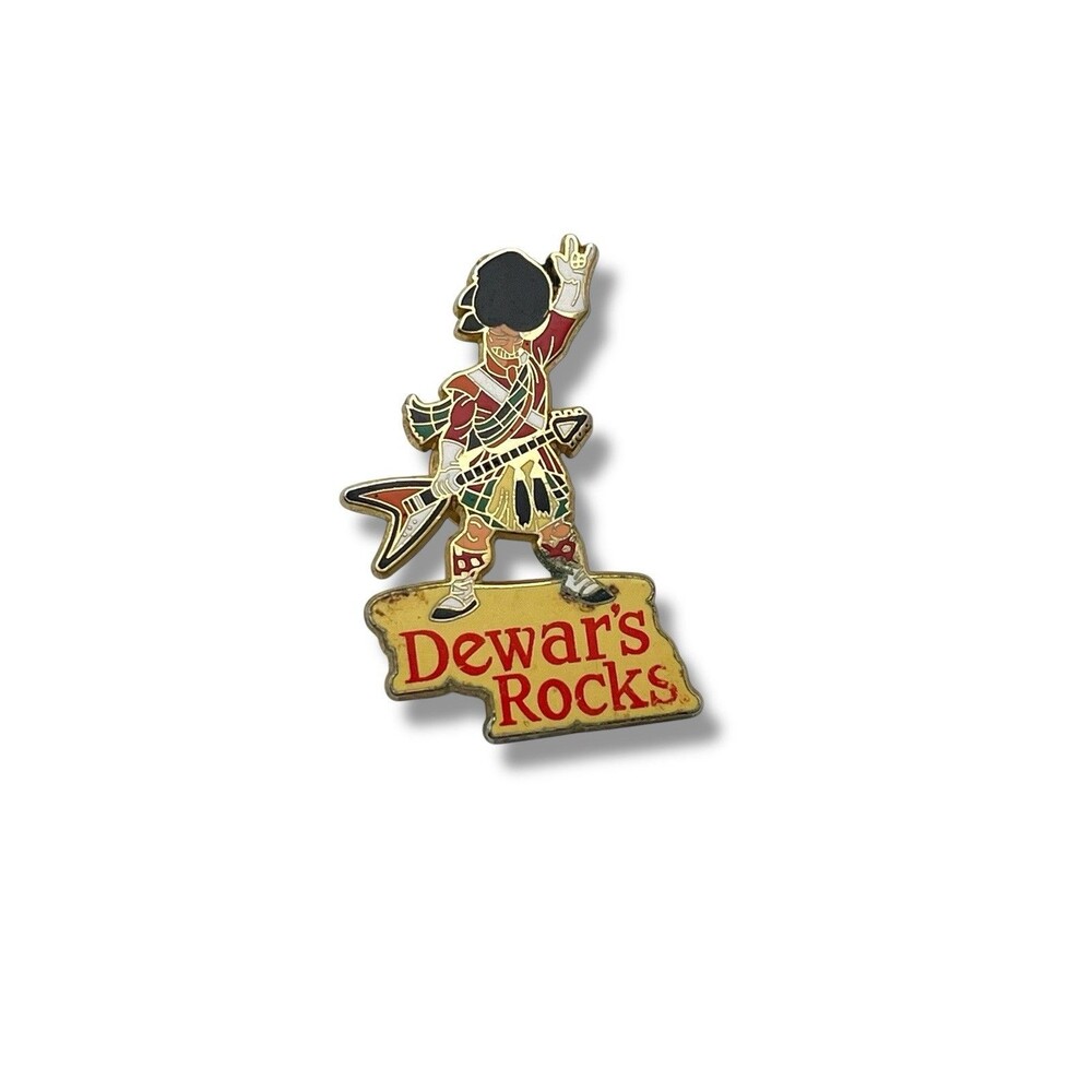 Dewar's Rocks Lapel Pin Blended Scotch Whisky Bacardi Highlander on Guitar
